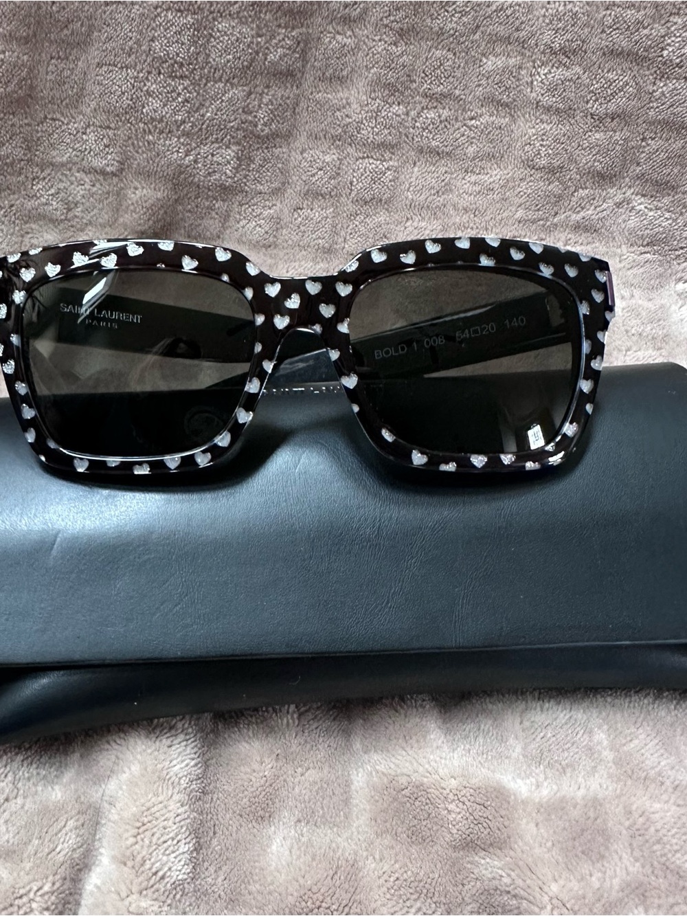Saint Laurent Black Sunglasses with White Heart Accents